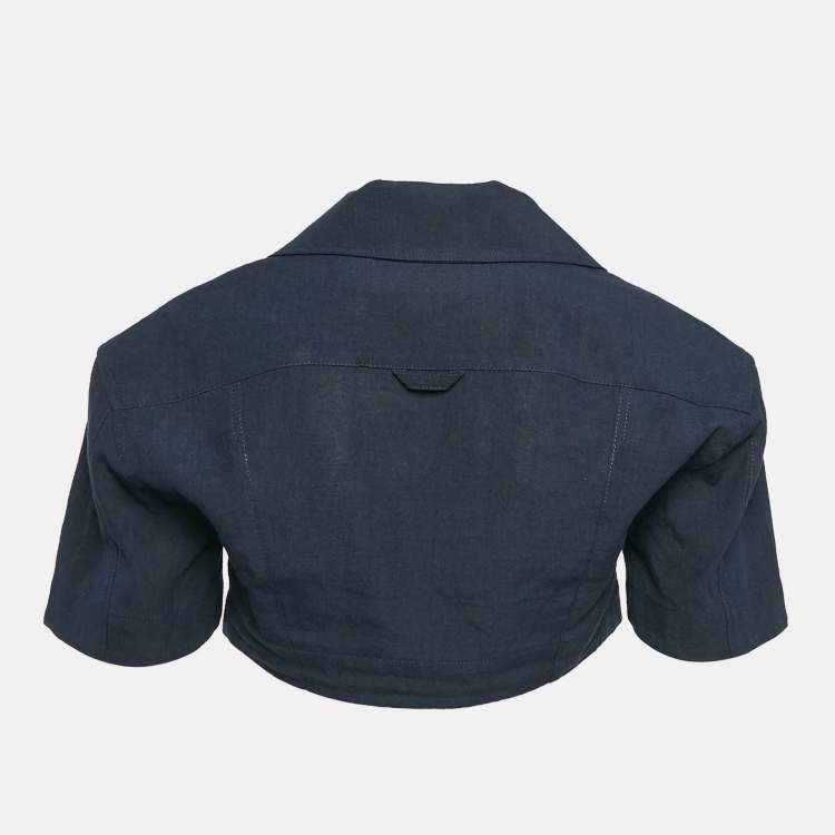 Pre Owned Jacquemus Navy Blue Hemp Blend Le Haut Bebi Crop Top S