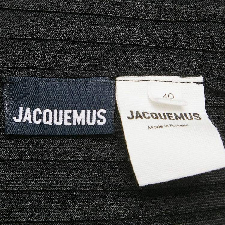 Pre Owned Jacquemus Black Rib Knit Logo Detail Cropped Cardigan M