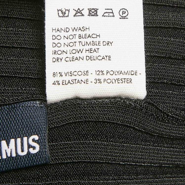 Pre Owned Jacquemus Black Rib Knit Logo Detail Cropped Cardigan M