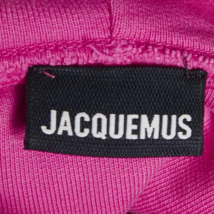Pre Owned Jacquemus Pink Cotton Logo Print Crew Neck Cropped Sweatshirt Hoodie M