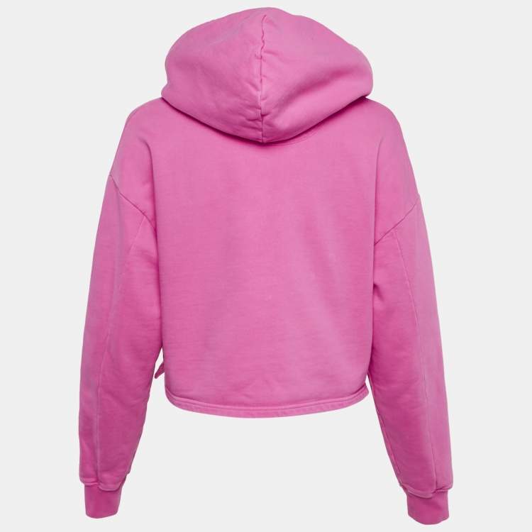 Pre Owned Jacquemus Pink Cotton Logo Print Crew Neck Cropped Sweatshirt Hoodie M