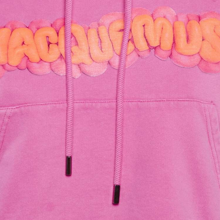 Pre Owned Jacquemus Pink Cotton Logo Print Crew Neck Cropped Sweatshirt Hoodie M