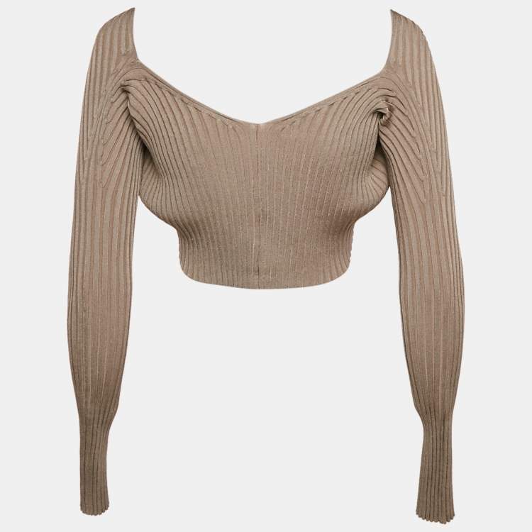 Pre Owned Jacquemus Dark Beige Rib Knit La Maille Pralù Le Raphia Cardigan L