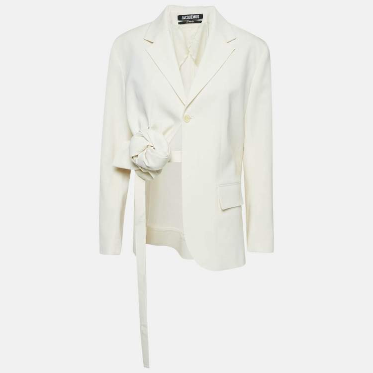 Pre Owned Jacquemus Off-White Wool Knot Detail Baccala Le Papier Blazer L