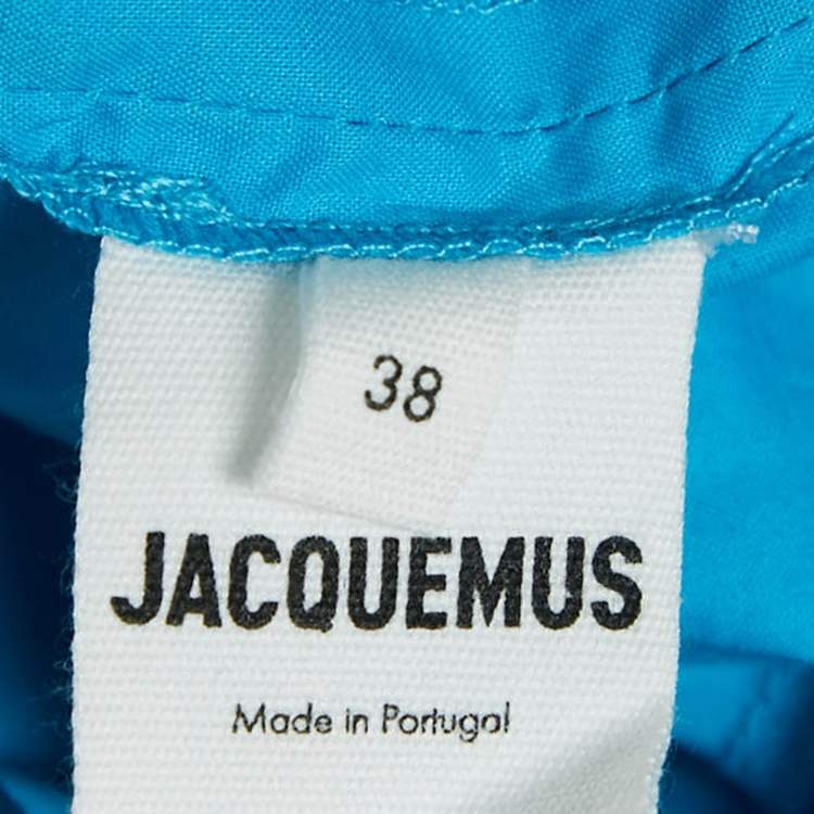 Pre Owned Jacquemus Blue Cotton La Chemise Asymmetric Crop Top M