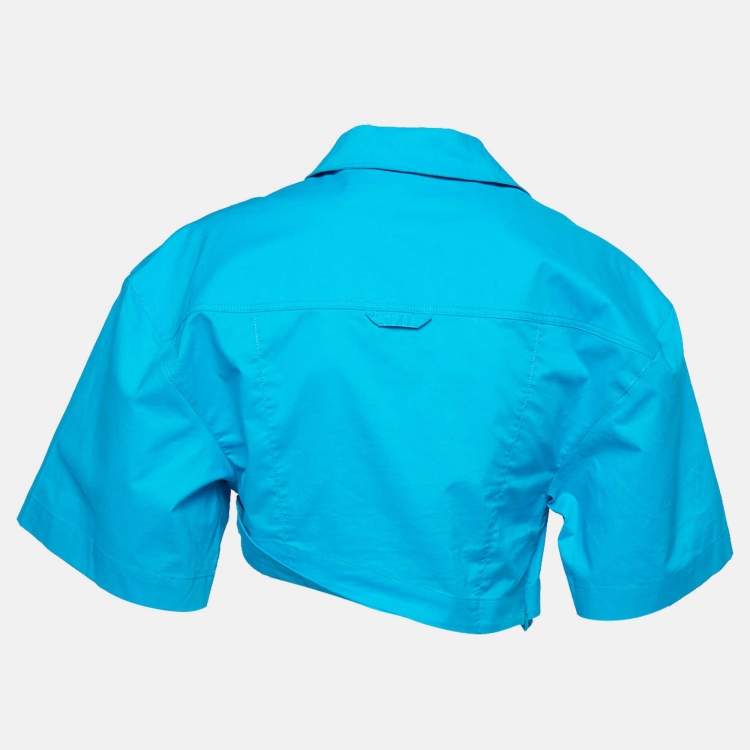 Pre Owned Jacquemus Blue Cotton La Chemise Asymmetric Crop Top M