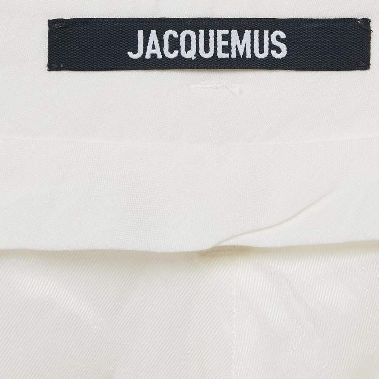 Pre Owned Jacquemus Off-White Linen Wide-Leg Cropped Pants L