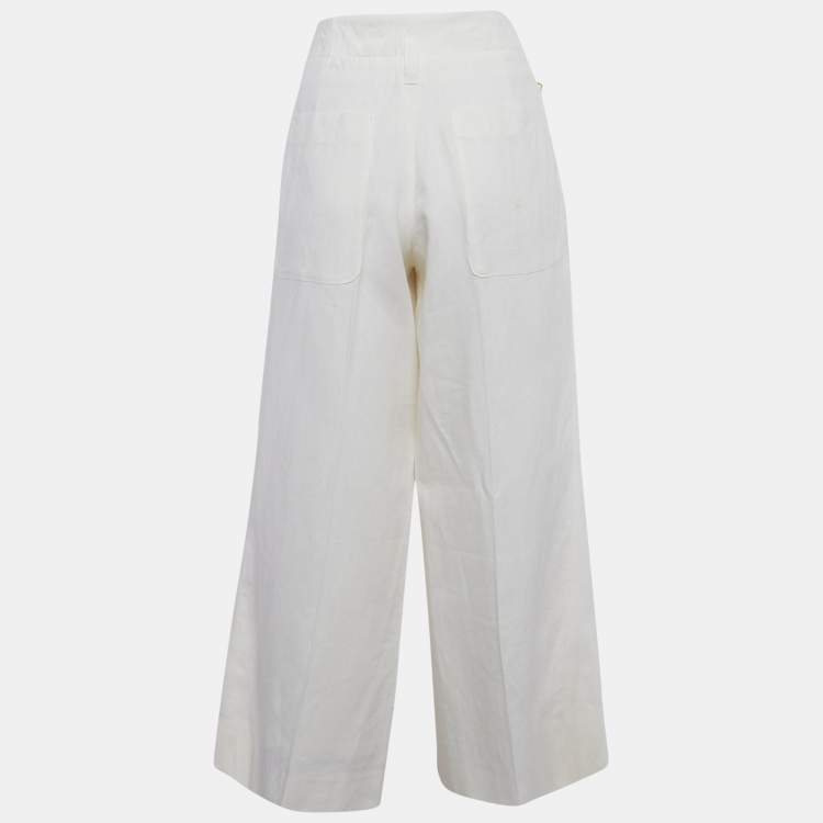 Pre Owned Jacquemus Off-White Linen Wide-Leg Cropped Pants L