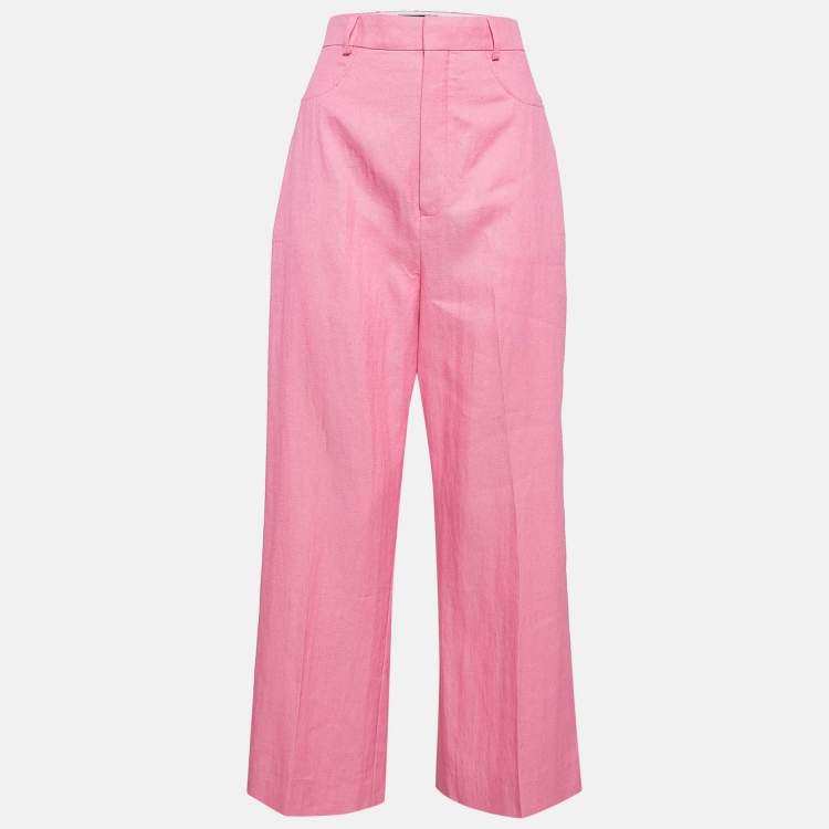 Pre Owned Jacquemus Pink Linen Blend Wide Leg Le Splash Pants L