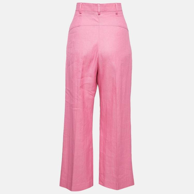 Pre Owned Jacquemus Pink Linen Blend Wide Leg Le Splash Pants L