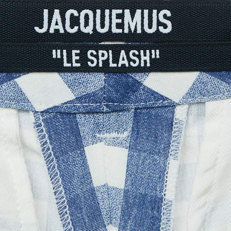 Pre Owned Jacquemus Blue/White Checked Crepe Straight Leg Trousers XS