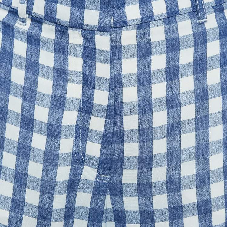 Pre Owned Jacquemus Blue/White Checked Crepe Straight Leg Trousers XS