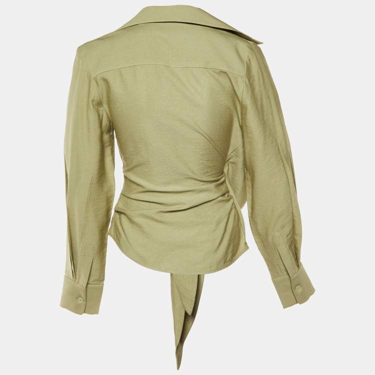 Pre Owned Jacquemus Green Crepe Le Bahia Tie Front Blouse XXS 