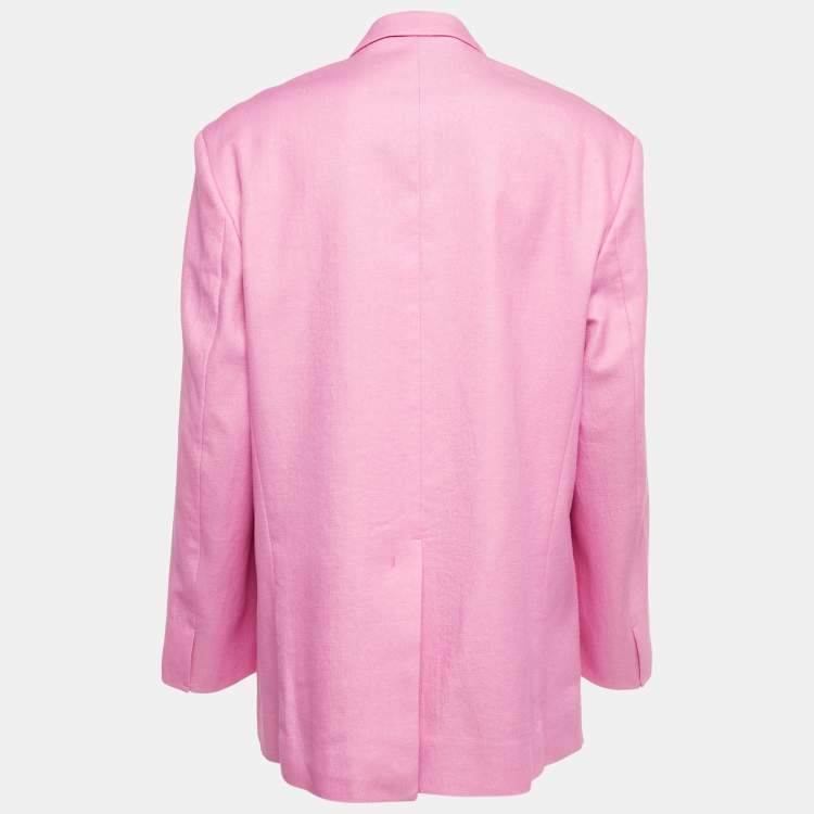 Pre Owned Jacquemus Pink Gabardine Linen Blend Single Breasted Le Splash Blazer L