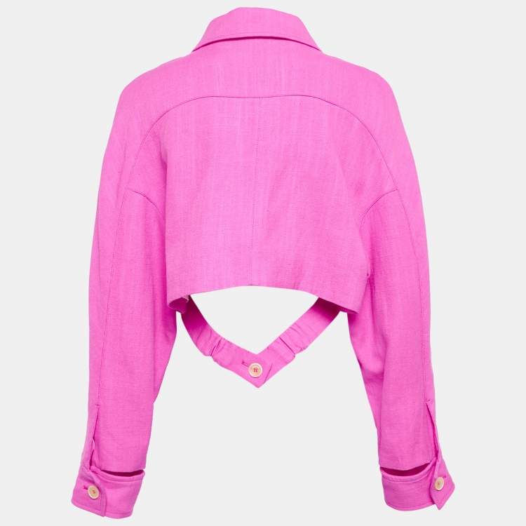 Pre Owned Jacquemus Pink Linen Blend Cropped Lannee 97 Jacket L