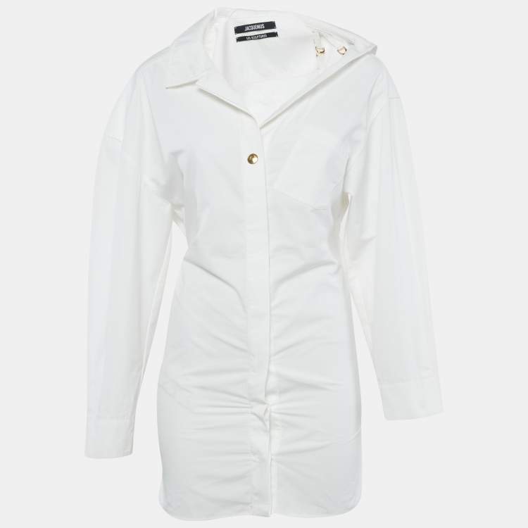 Pre Owned Jacquemus White Cotton Le Sculptures Mini Shirt Dress XS