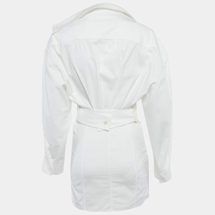 Pre Owned Jacquemus White Cotton Le Sculptures Mini Shirt Dress XS