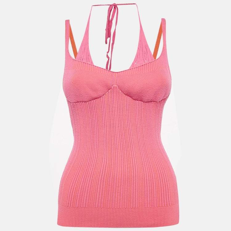Jacquemus Pink/Orange Rib Knit La Maille Valensole Tank Top