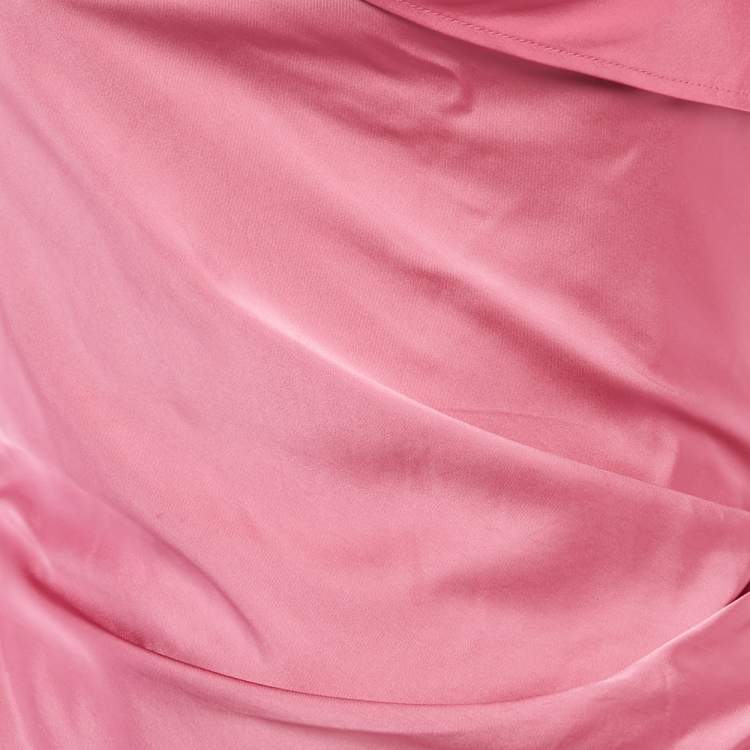 Pre Owned Jacquemus Pink Satin Ruche Asymmetric La Robe Saudade Short Dress M