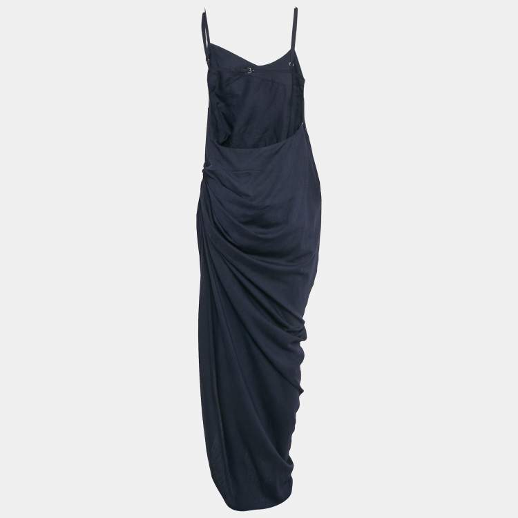 Pre Owned Jacquemus Navy Blue Crepe Le Splash Asymmetric Maxi Dress M
