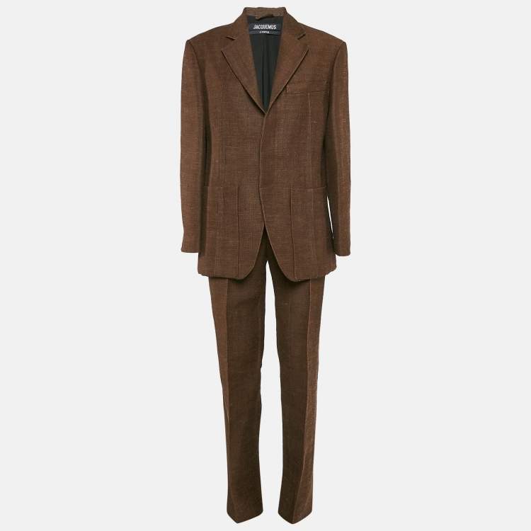 Pre Owned Jacquemus Brown Jute Le Raphia Blazer and Trousers Pantsuit S