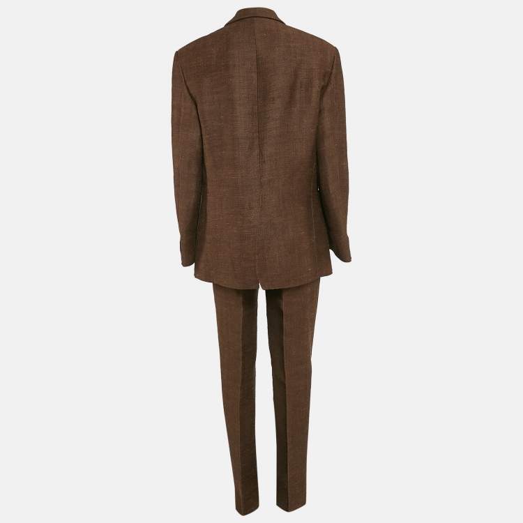 Pre Owned Jacquemus Brown Jute Le Raphia Blazer and Trousers Pantsuit S