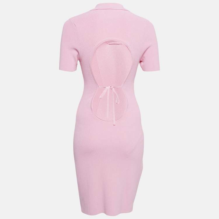 Pre Owned Jacquemus Pink Rib Knit Back Open Mini Dress M