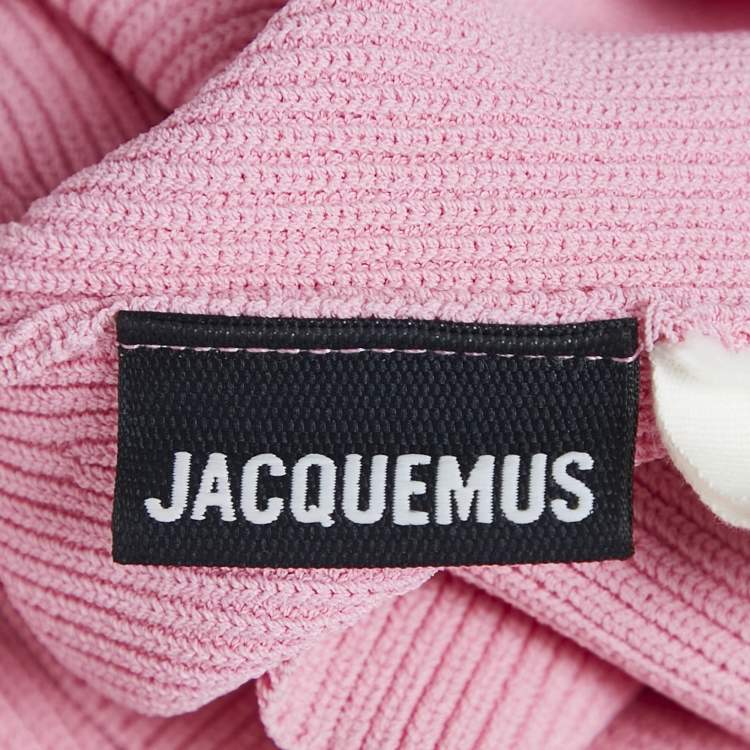 Pre Owned Jacquemus Pink Rib Knit Back Open Mini Dress M