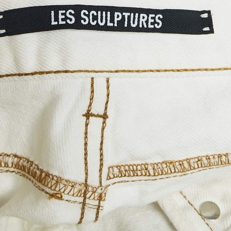 Pre Owned Jacquemus White Denim Leather Trim Straight Leg Jeans S Waist 24"