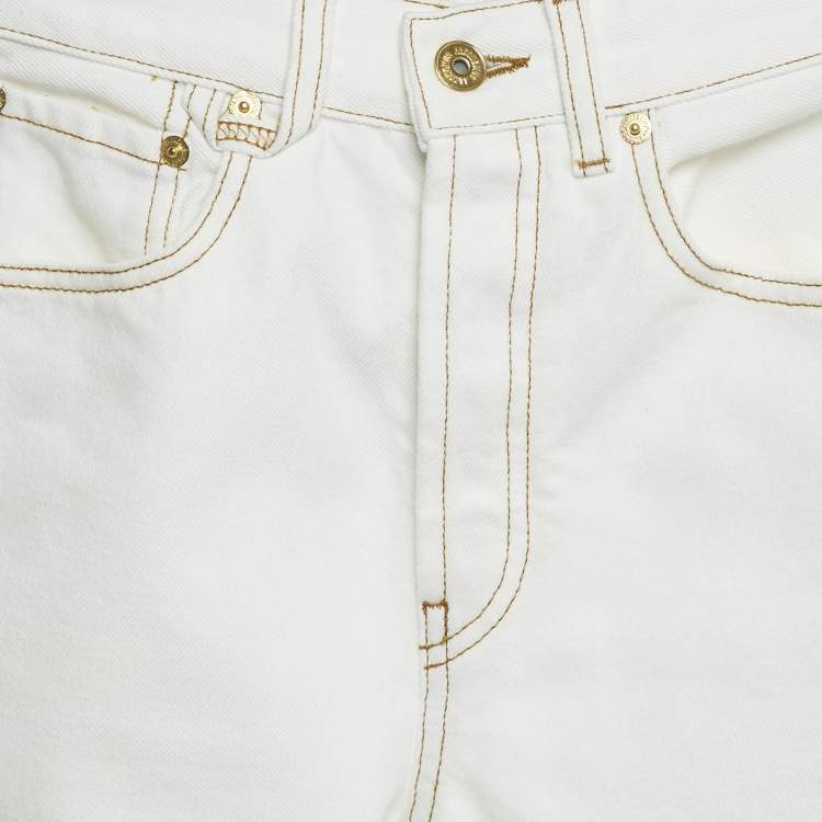 Pre Owned Jacquemus White Denim Leather Trim Straight Leg Jeans S Waist 24"