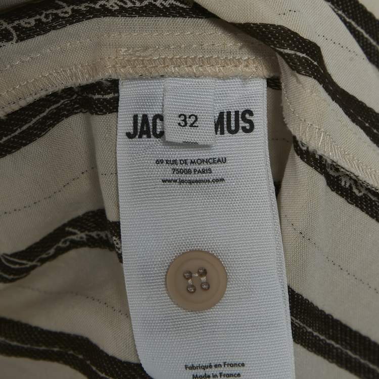 Pre Owned Jacquemus Beige/Brown Striped Cotton Ruche Detail Shirt XS
