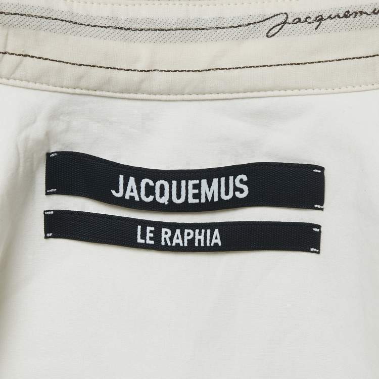 Pre Owned Jacquemus Beige/Brown Striped Cotton Ruche Detail Shirt XS