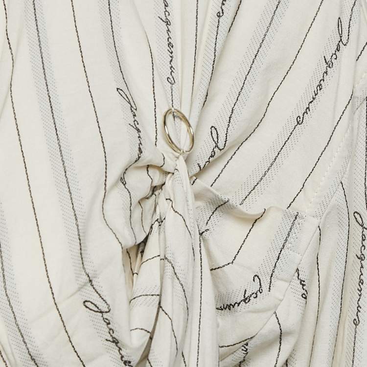 Pre Owned Jacquemus Beige/Brown Striped Cotton Ruche Detail Shirt XS