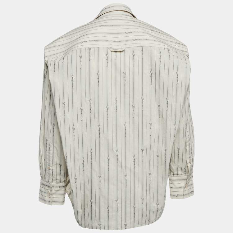 Pre Owned Jacquemus Beige/Brown Striped Cotton Ruche Detail Shirt XS