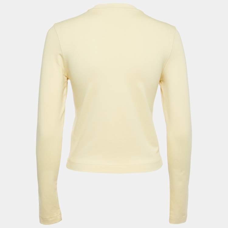 Pre Owned Jacquemus Yellow Cotton Logo Tape Detail Long Sleeve T-Shirt XS