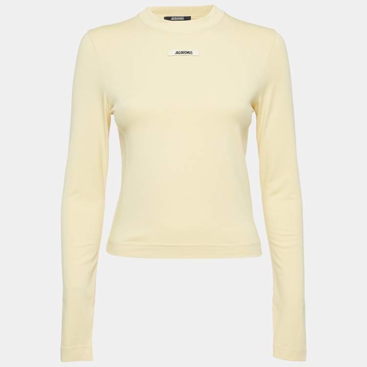 Pre Owned Jacquemus Yellow Cotton Logo Tape Detail Long Sleeve T-Shirt XS
