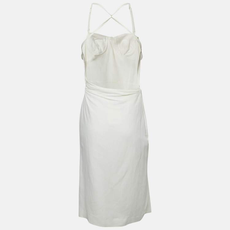 Pre Owned Jacquemus White Linen Blend La Robe Laurier Dress S