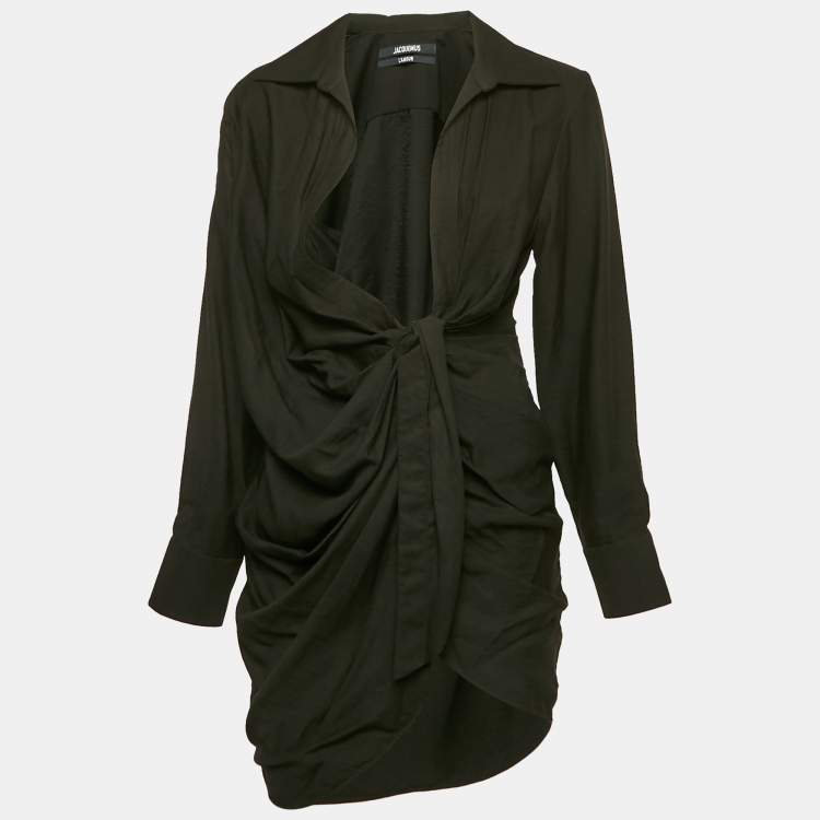 Pre Owned Jacquemus Black Crepe La Robe Bahia Draped Mini Dress XS