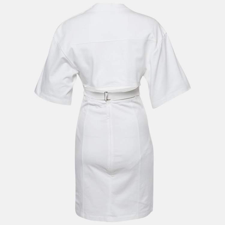 Pre Owned Jacquemus White Cotton Knit Cut-Out Mini Dress S
