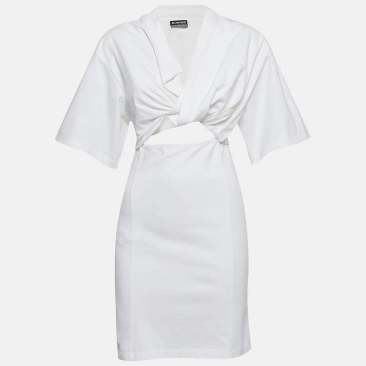 Pre Owned Jacquemus White Cotton Knit Cut-Out Mini Dress S
