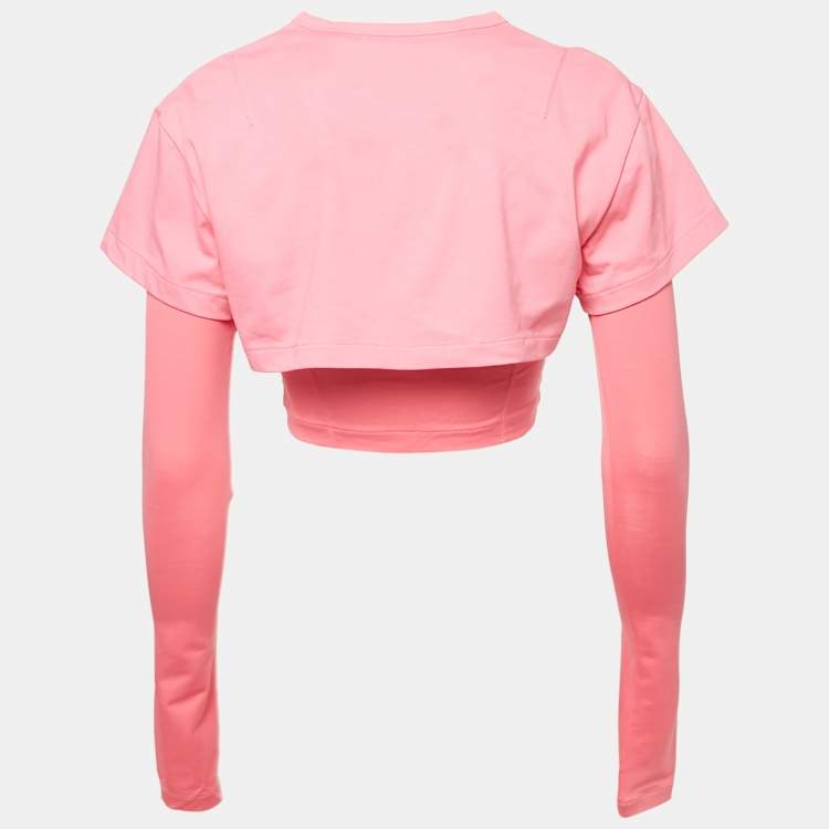 Pre Owned Jacquemus Pink Cotton knit & Lyocell Knit Le Double Crop T-Shirt S