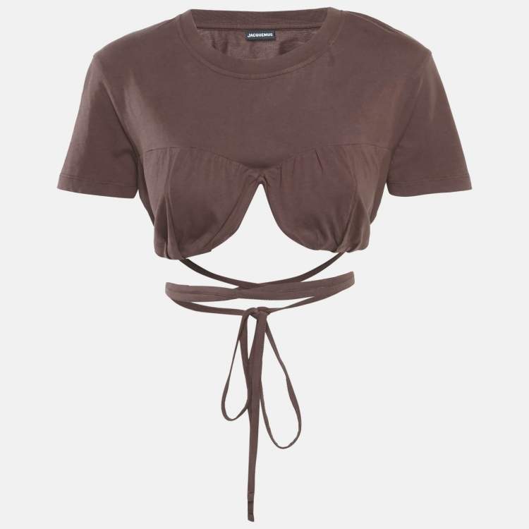 Pre Owned Jacquemus Brown Jersey Le Baci Crop Top M