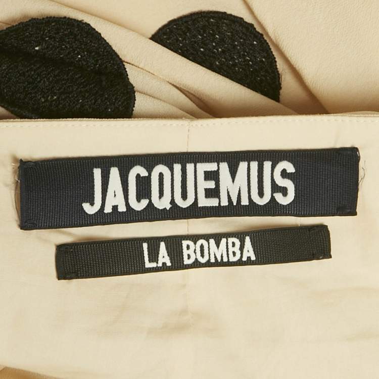 Pre Owned Jacquemus Light Beige Polka Dot Applique Detail Crepe Fringed Long Skirt L