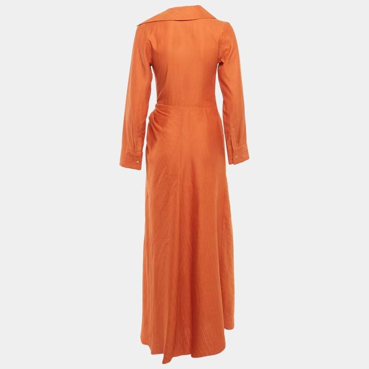 Pre Owned Jacquemus Orange Linen Blend Le Souk Wrap Dress M