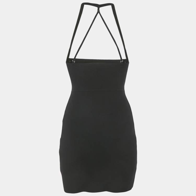 Pre Owned Jacquemus Black Rib Knit Detachable Ruffle Detail Mini Bodycon Dress S 