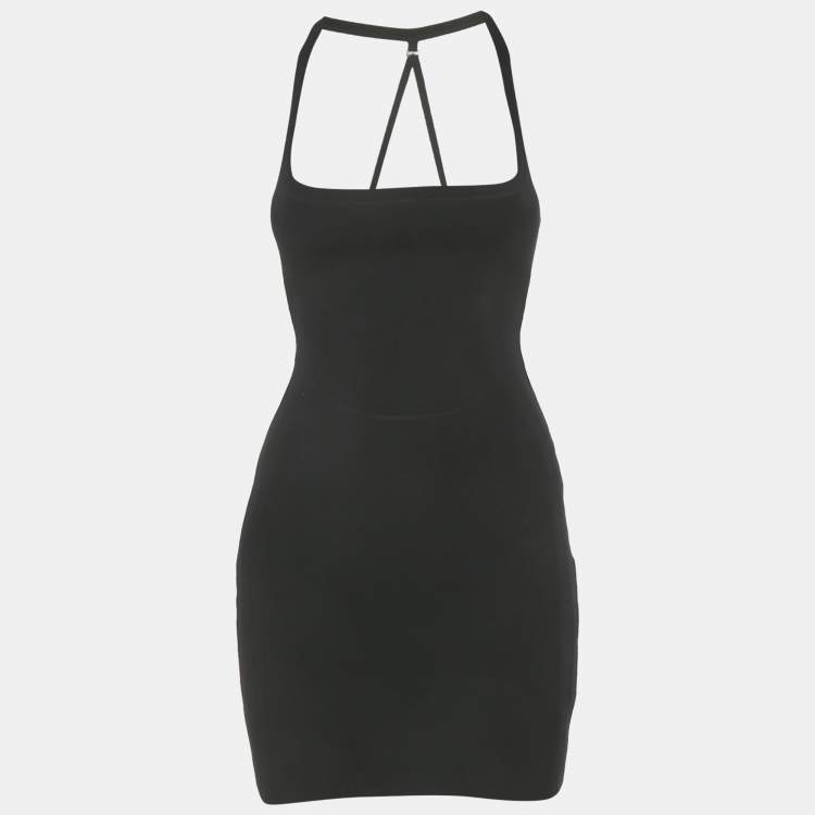Pre Owned Jacquemus Black Rib Knit Detachable Ruffle Detail Mini Bodycon Dress S 