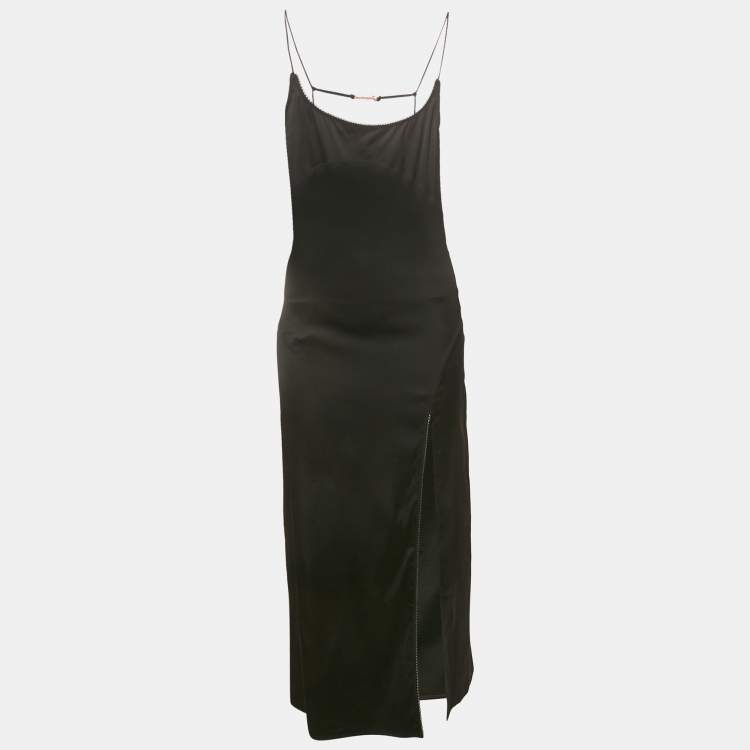 Pre Owned Jacquemus Black Satin Sleeveless Slip Dress S 