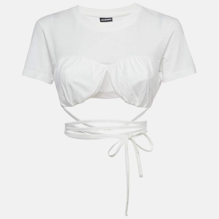 Pre Owned Jacquemus White Jersey Tie-Up Le Baci Crop Top S