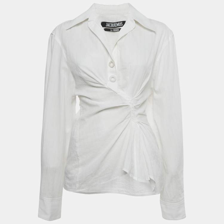 Pre Owned Jacquemus White Cotton Ruched Detail La Bomba Shirt M