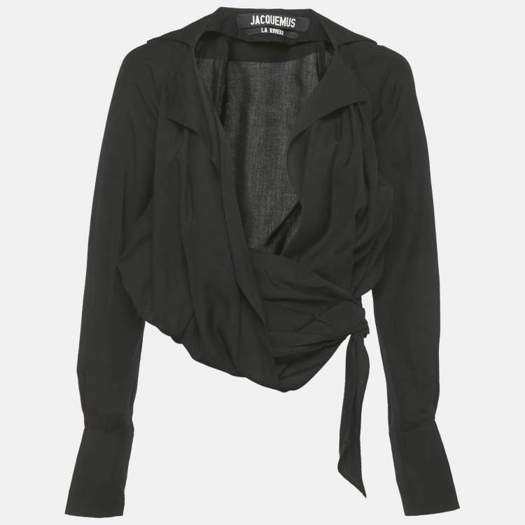 Pre Owned Jacquemus La Riviera Black Tie Detail Wrapped Crop Top S